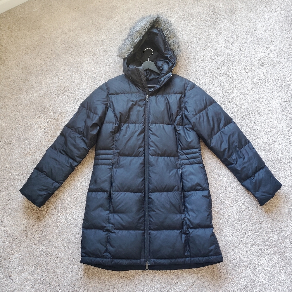 Mountain Hardwear Parka Coat Long Hooded Faux Fur Trim Womens